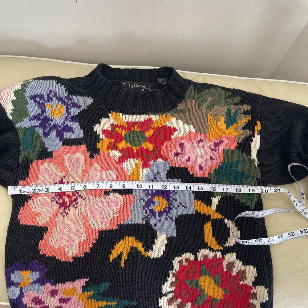 VTG 80s JJ Browne Black Multicolor floral hand Knit Sweater L - Picture 4 of 8